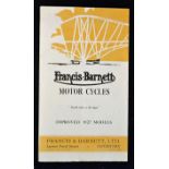 Automotive Francis-Barnett Motor Cycles 1927 catalogue triple fold 6 page sales catalogue