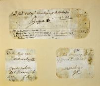 The Old Pretender James Francis Edward Stuart 1688-1766 three signed fragments cut from documents by