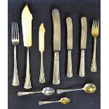 WWII Adolf Hitler and Eva Braun Silver Cutlery Selection to include a fish knife (20cm) and fork (