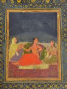 India Mughal School painting of a courtesan c17th century with fine decorative floral borders,