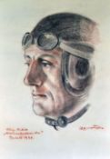 WWII related original artwork Roman Zenzinger of a Luftwaffe Pilot in coloured crayon. Dated Trieste