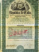 Cuba Bond Certificates Republic of Cuba 1905  5% interest $100 'Republica de Cuba' 'Bono', all