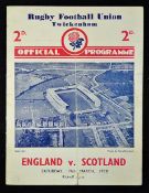 1938 England v Scotland (Champions) rugby programme the last match of the campaign played on March