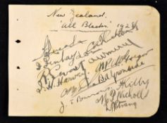 Rare 1928 New Zealand "All Blacks" rugby tour to South Africa signed autograph album page signed