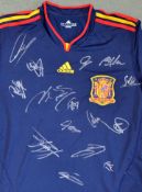 Signed 2010 Spain football shirt a replica shirt signed by the World Cup winning squad including