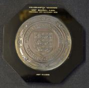 1954 Bakelite hexagonal plaque with metal raised shield, 3 Lions inset with 'Football Association