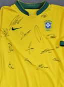 Signed Brazil home football shirt a replica shirt signed by Alex, Alves, Baptista, Diego, Doni,