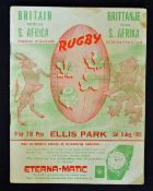 Scarce 1955 British Lions v South Africa rugby programme - for the first test match played at