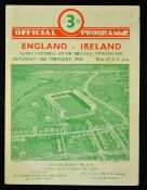 1948 England v Ireland rugby programme played on Saturday 14th February which saw Ireland narrowly