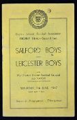 1946/1947 at Manchester Utd: Salford Boys v Leicester Boys ESFA Trophy Final football programme