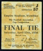 Ticket for 1936 FA Cup Final, Arsenal v Sheffield Utd. Slight wear, otherwise good