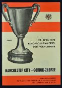 1970 Final of the European Cup Winners Cup football programme Manchester City v Gornik Zabrze in