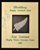 Scarce 1953 Abertillery v New Zealand All Blacks rugby dinner dance programme - held on Wednesday