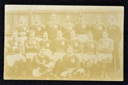 Scarce 1908 Ireland (v Wales) rugby team sepia photograph postcards - crease to one corner,