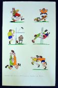 Original rugby artwork signed by Christopher Hope and dated 1978 - depicting 6 hand painted rugby