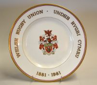 Royal Worcester Welsh Rugby Union Centenary bone china commemorative plate - inscribed in gilt "