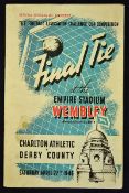 1946 FA Cup Final Charlton Athletic v Derby County football programme for the Cup Final at Wembley