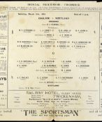 1924 England (5th Grand Slam) v Scotland rugby programme - played on 15th March beating Scotland