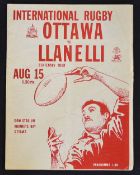Rare 1972 Llanelli Centenary Rugby Tour to Canada programme - versus Ottawa played at the Dow