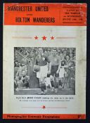 1949/1950 Manchester Utd v Bolton Wanderers match programme dated 24 August 1949, the first league