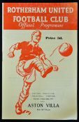 1960/61 Football League Cup Final programme, Rotherham Utd v Aston Villa 1st Leg. Good.