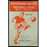 1960/61 Football League Cup Final programme, Rotherham Utd v Aston Villa 1st Leg. Good.