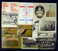 Wales/Welsh collection of rugby postcards, annuals and programmes from the early 1900s to 1970s to