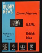 1966 British Lions v New South Wales rugby programme - played on the 21st May with Lions drawing 6-6