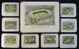 1966 World Cup Table Mats consisting of drinks coasters and dinner plate mats, wooden, with coloured