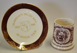 1981 Crawshay's Welsh RFC 50th Annual Rugby Tour commemorative bone china plate- decorated with gold