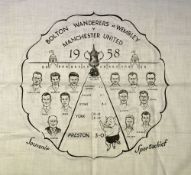 1958 FA Cup Final Bolton Wanderers v Manchester Utd souvenir cotton cloth by "Sportachief" two