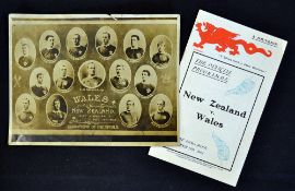 1905 Wales v New Zealand rugby ephemera - to incl old photograph of the original team photograph