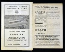 2x 1950s Cardiff RFC rugby programmes - to include vs Neath played on 15 March '52, vs Aberavon 24th