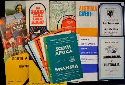 Collection of 1970s "Overseas Tourists" vs Welsh clubs rugby programmes to incl including South