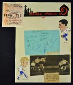 1955 Moscow Dynamo team autographs laid down on cardboard & newspaper cutting of match at