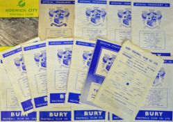 Selection of Bury homes football programmes including 1954/55 Doncaster Rovers (single sheet),