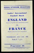 Unusual and scarce 1952 Ladies International football match programme England v France 1951/1952