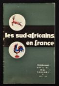 1961 France v South Africa rugby programme - played in Colombes on Saturday, 18 February which was