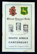 1937 South Africa v Canterbury rugby programme - played at Lancaster Park Christchurch on August