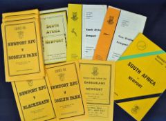 Collection of Newport Rugby Club Programmes v Overseas Tourists from 1952 onwards to include v South