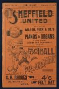 Football programme 1898/1899 Sheffield Utd v Bury Division 1 match at Bramhall Lane. Overall very