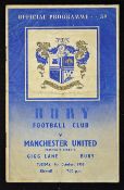 Scarce Bury v Manchester Utd football programme: for the friendly match dated 4 October 1955 at Gigg