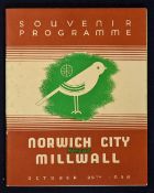 Football programme 1938/1939 Norwich City v Millwall special edition with souvenir outer cover,