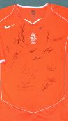 Signed 2006 Holland football shirt a replica shirt signed by the team including Afellay, Boulahrouz,