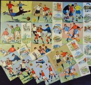 Selection of 1958 World Cup Football Postcards in colour, with stamps to the rear, in good condition