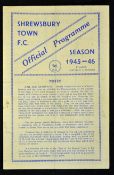 1946 Shrewsbury Town v Rest Of The League football programme Shrewsbury Town were winners of the