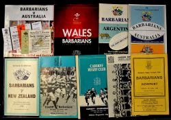 Collection of various Barbarian rugby programmes, tickets and autographs from 1969 onwards to incl