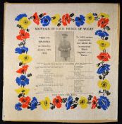 Rare 1932 Wales v England rugby match commemorative paper napkin - to commemorate the visit of the