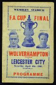 Signed 1949 FA Cup Final Wolverhampton Wanderers v Leicester City football programme pirate copy,