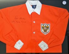 Framed and glazed Blackpool 1953 FA Cup Final Replica Shirt, signed to the front by Stanley